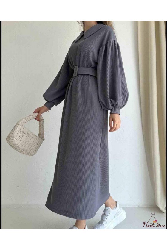 4438 - Tesettür Elbise Gri̇-H1