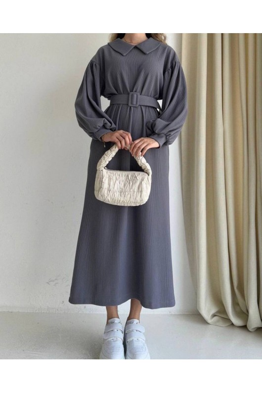 4438 - Tesettür Elbise Gri̇-H1