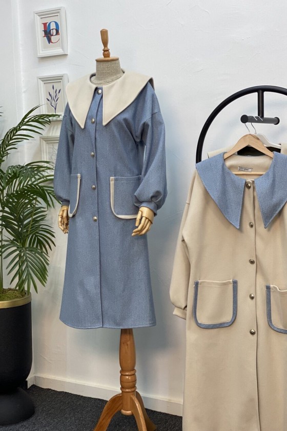 4423 - Tesettür Kaban Mavi̇-K2