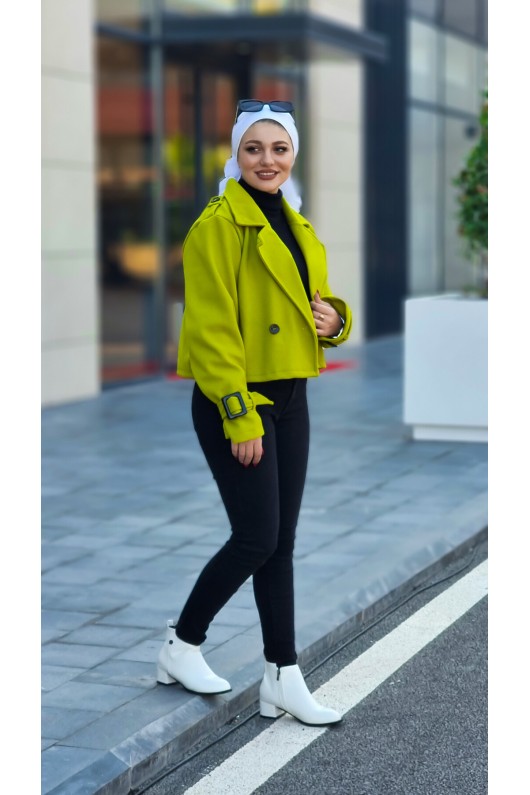 4436 - Kısa Tesettür Kaban Yeşi̇l-H2