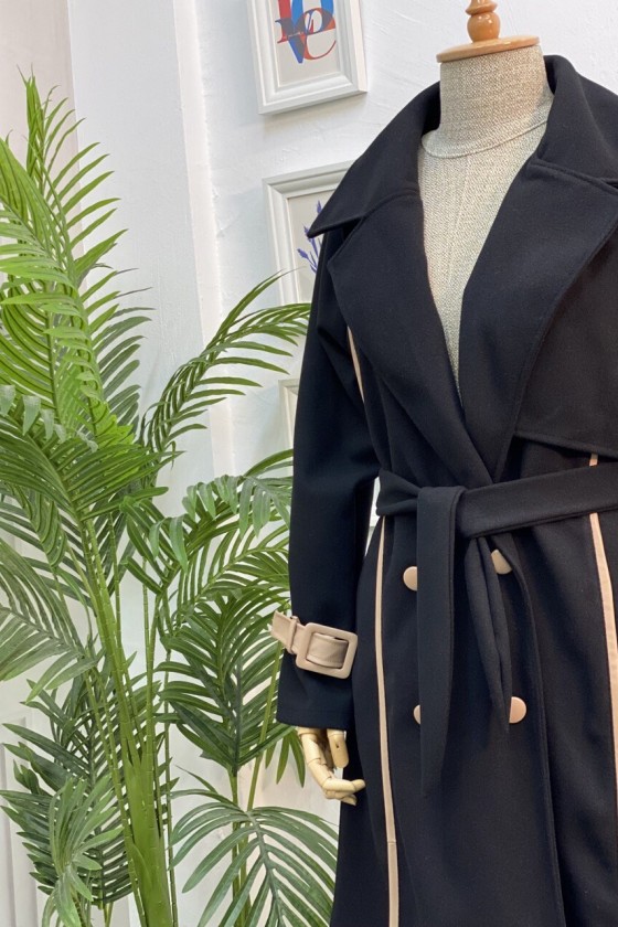 4439 - Kemerli Tesettür Kaban Si̇yah-K3 4439 - Kemerli Tesettür Kaban Si̇yah-K3