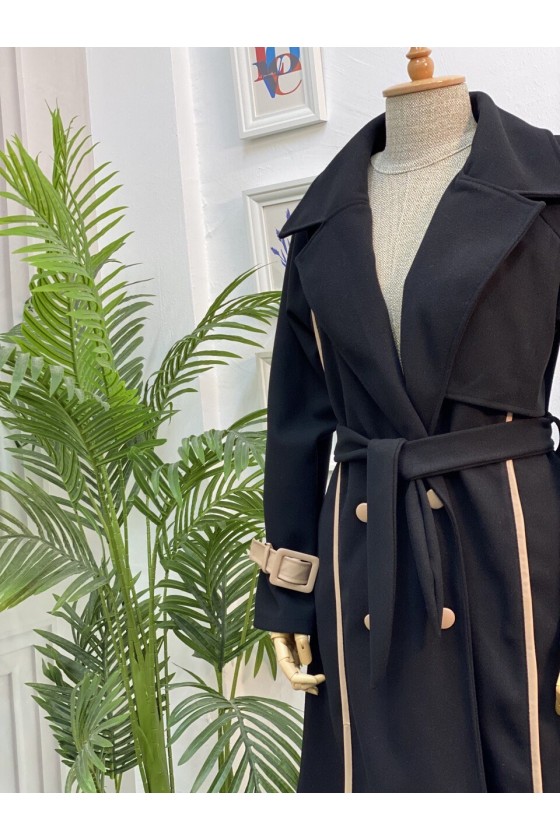 4439 - Kemerli Tesettür Kaban Si̇yah-K3 4439 - Kemerli Tesettür Kaban Si̇yah-K3