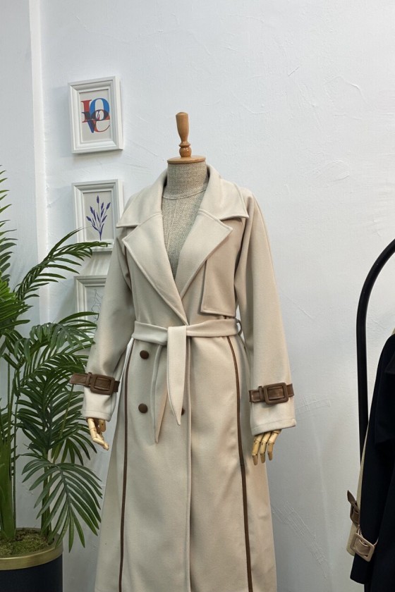 4439 - Kemerli Tesettür Kaban Taş-K3 4439 - Kemerli Tesettür Kaban Taş-K3