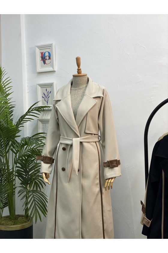 4439 - Kemerli Tesettür Kaban Taş-K3 4439 - Kemerli Tesettür Kaban Taş-K3