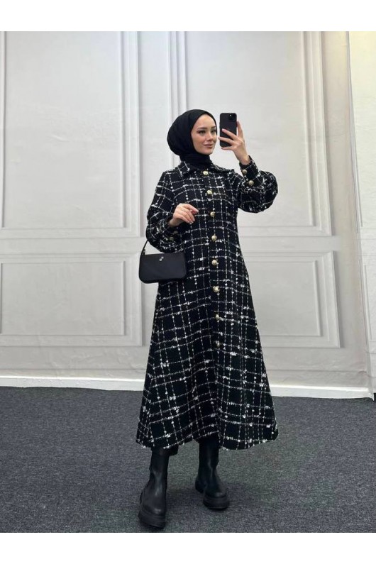 4449 - Renk Detaylı Tesettür Kaban Si̇yah 4449 - Renk Detaylı Tesettür Kaban Si̇yah