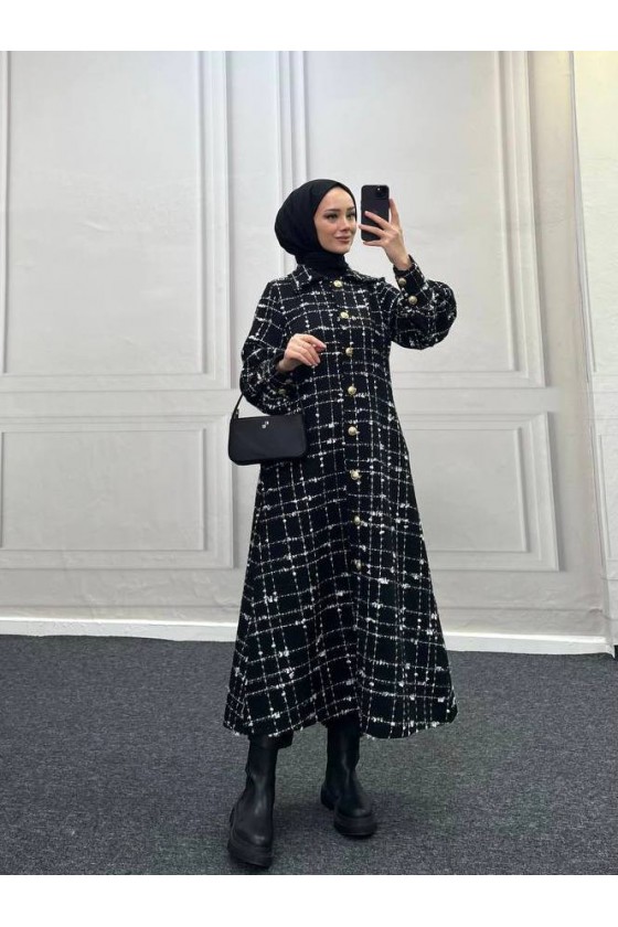 4449 - Renk Detaylı Tesettür Kaban Si̇yah