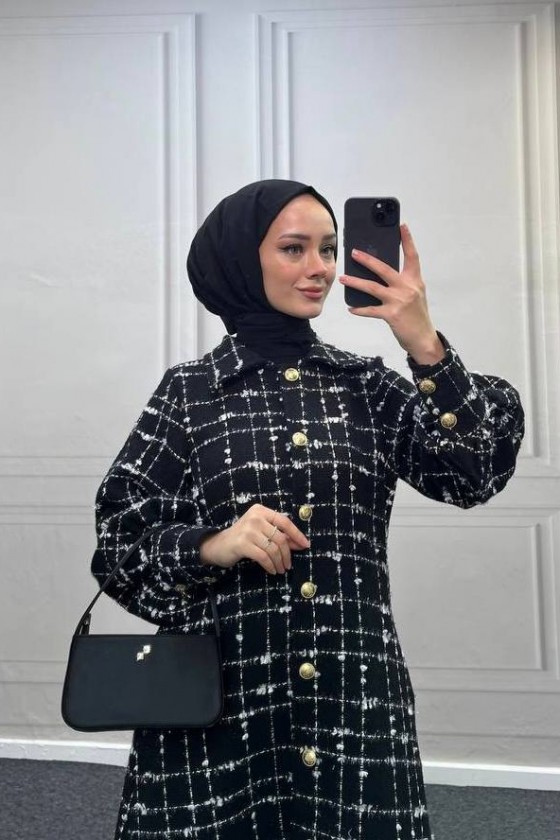 4449 - Renk Detaylı Tesettür Kaban Si̇yah 4449 - Renk Detaylı Tesettür Kaban Si̇yah