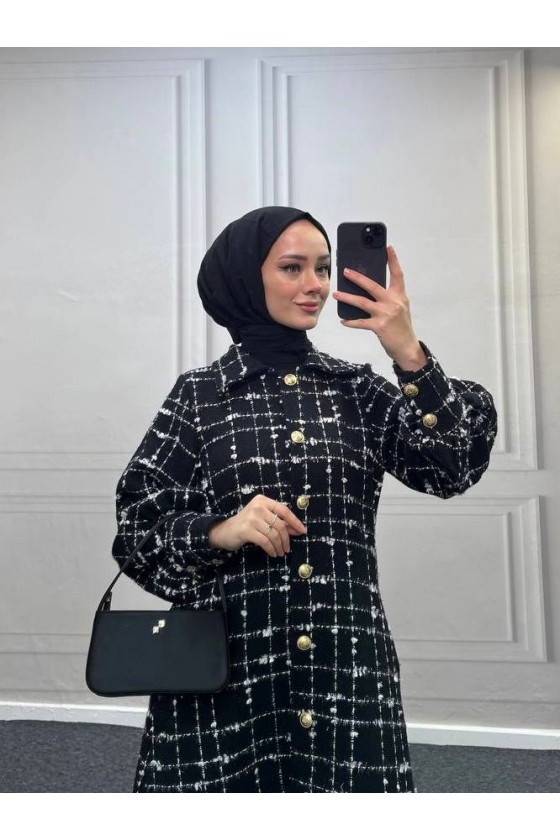 4449 - Renk Detaylı Tesettür Kaban Si̇yah 4449 - Renk Detaylı Tesettür Kaban Si̇yah