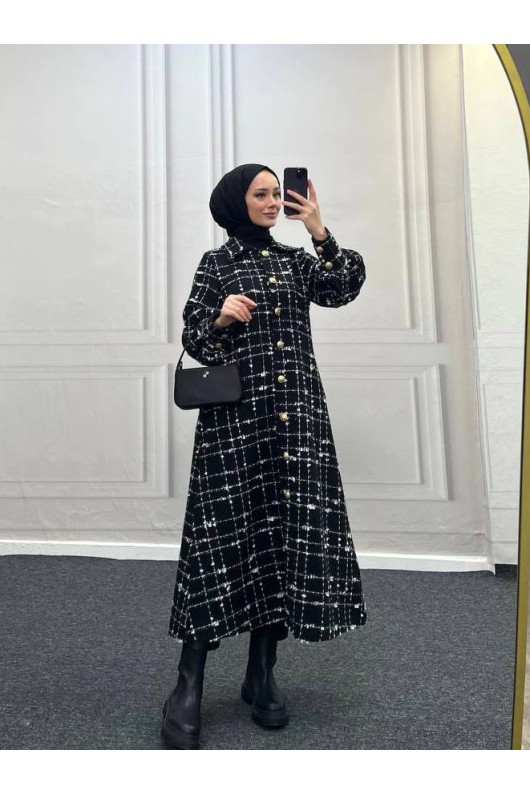 4449 - Renk Detaylı Tesettür Kaban Si̇yah 4449 - Renk Detaylı Tesettür Kaban Si̇yah