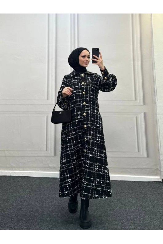 4449 - Renk Detaylı Tesettür Kaban Si̇yah 4449 - Renk Detaylı Tesettür Kaban Si̇yah