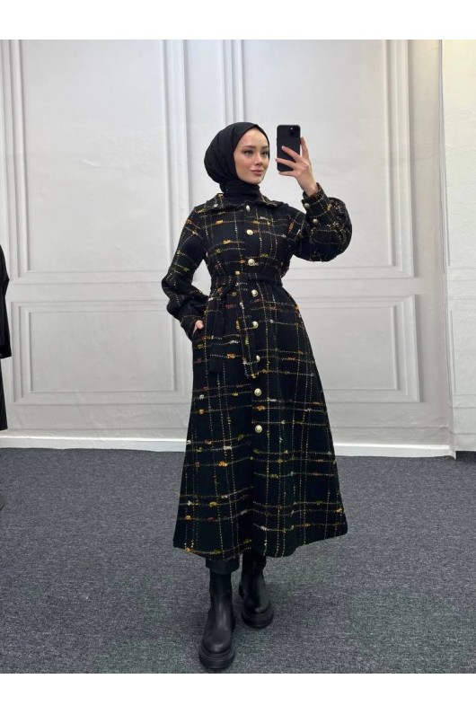 4449 - Renk Detaylı Tesettür Kaban Kahverengi̇ 4449 - Renk Detaylı Tesettür Kaban Kahverengi̇