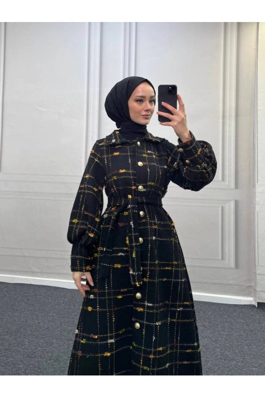 4449 - Renk Detaylı Tesettür Kaban Kahverengi̇ 4449 - Renk Detaylı Tesettür Kaban Kahverengi̇