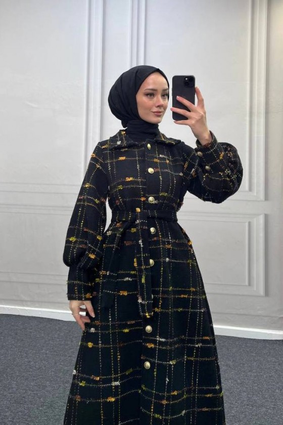 4449 - Renk Detaylı Tesettür Kaban Kahverengi̇ 4449 - Renk Detaylı Tesettür Kaban Kahverengi̇