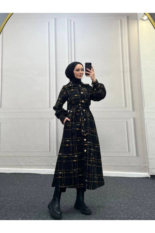 4449 - Renk Detaylı Tesettür Kaban Kahverengi̇ 4449 - Renk Detaylı Tesettür Kaban Kahverengi̇