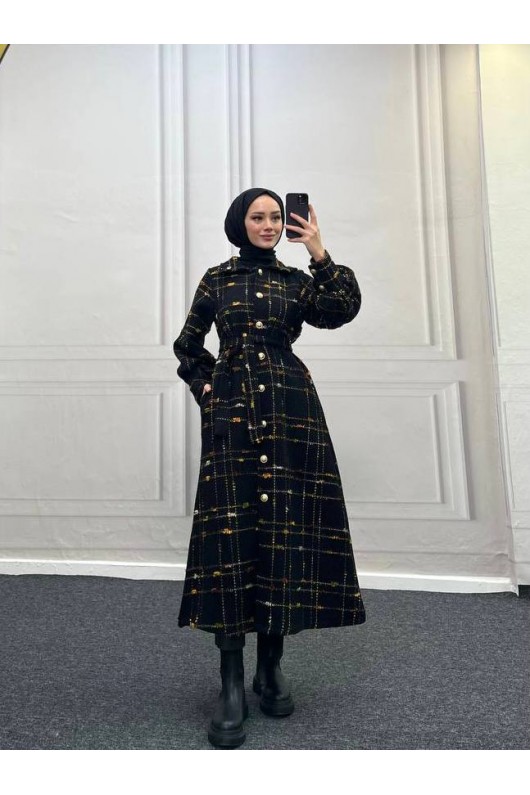 4449 - Renk Detaylı Tesettür Kaban Kahverengi̇ 4449 - Renk Detaylı Tesettür Kaban Kahverengi̇