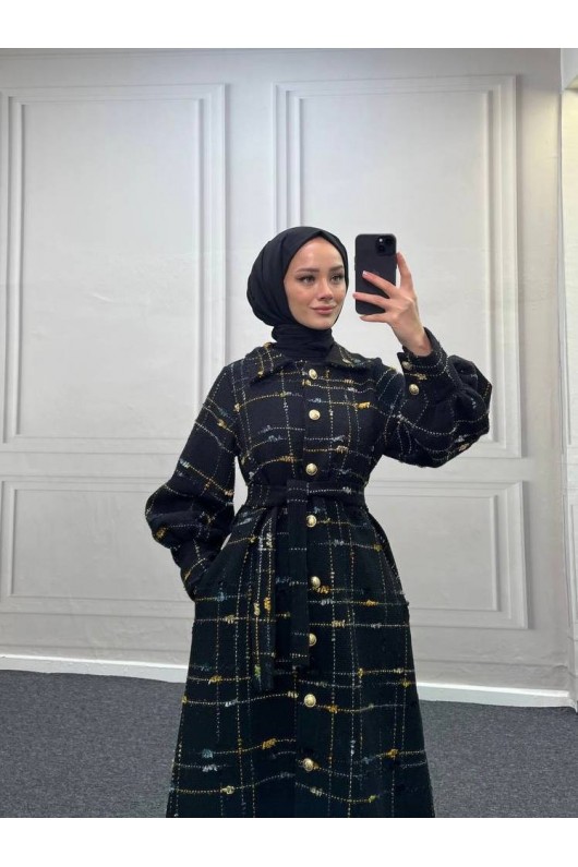 4449 - Renk Detaylı Tesettür Kaban Camel