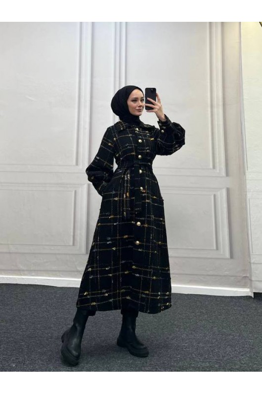 4449 - Renk Detaylı Tesettür Kaban Camel