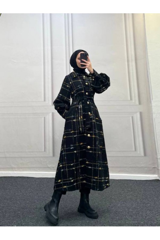 4449 - Renk Detaylı Tesettür Kaban Camel