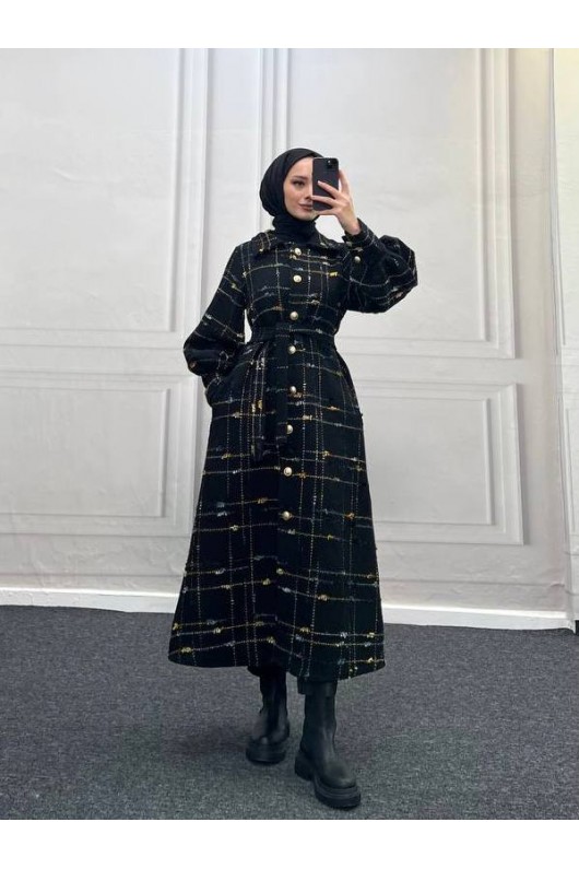 4449 - Renk Detaylı Tesettür Kaban Camel