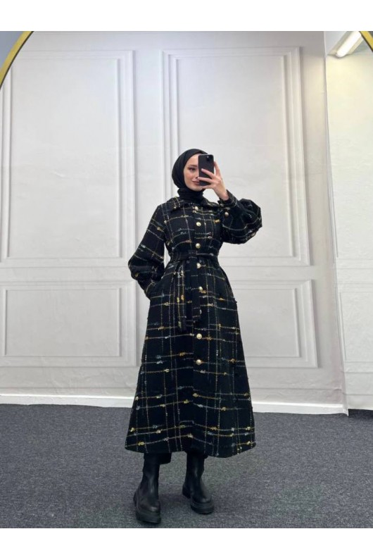 4449 - Renk Detaylı Tesettür Kaban Camel