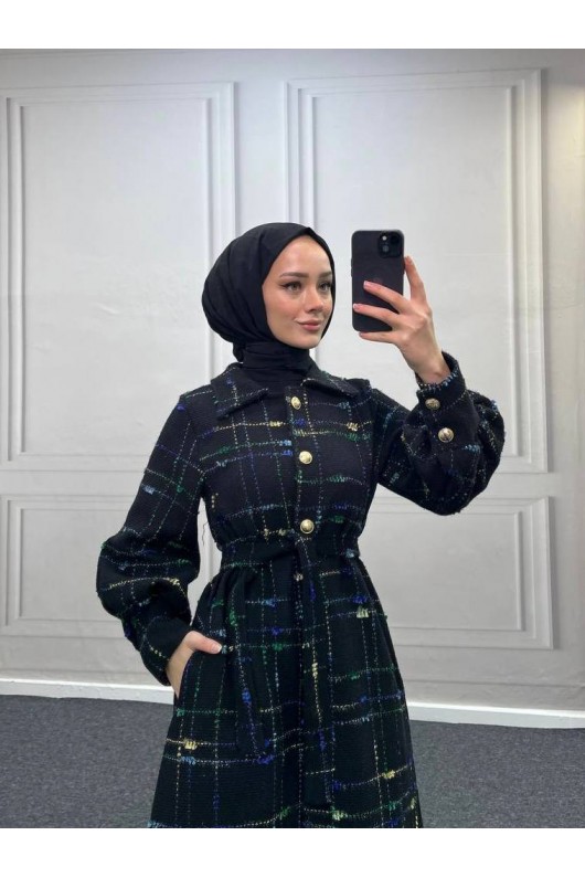 4449 - Renk Detaylı Tesettür Kaban Mavi̇ 4449 - Renk Detaylı Tesettür Kaban Mavi̇