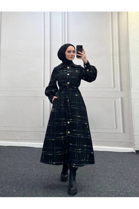 4449 - Renk Detaylı Tesettür Kaban Mavi̇ 4449 - Renk Detaylı Tesettür Kaban Mavi̇