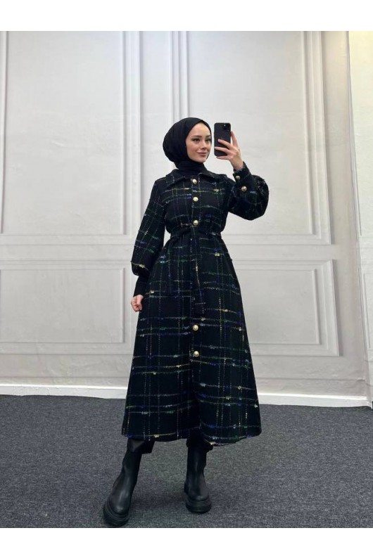 4449 - Renk Detaylı Tesettür Kaban Mavi̇ 4449 - Renk Detaylı Tesettür Kaban Mavi̇