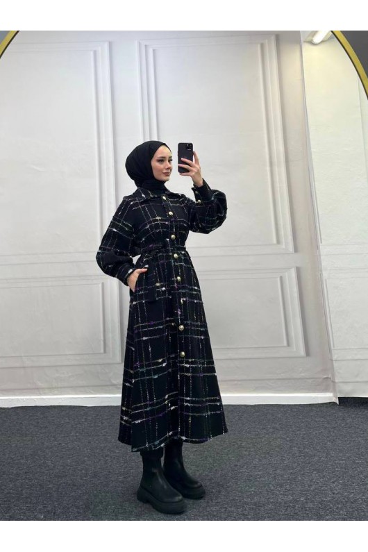 4449 - Renk Detaylı Tesettür Kaban Mor 4449 - Renk Detaylı Tesettür Kaban Mor