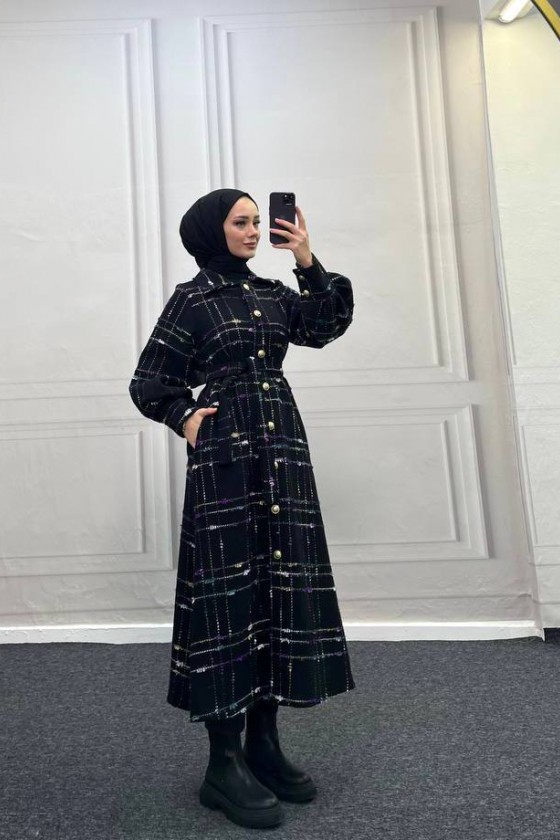 4449 - Renk Detaylı Tesettür Kaban Mor 4449 - Renk Detaylı Tesettür Kaban Mor