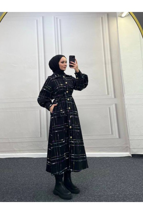 4449 - Renk Detaylı Tesettür Kaban Mor 4449 - Renk Detaylı Tesettür Kaban Mor