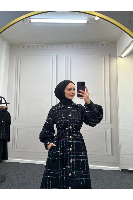 4449 - Renk Detaylı Tesettür Kaban Mor 4449 - Renk Detaylı Tesettür Kaban Mor