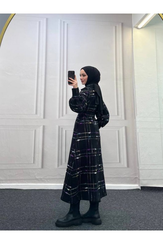 4449 - Renk Detaylı Tesettür Kaban Mor 4449 - Renk Detaylı Tesettür Kaban Mor