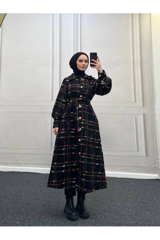 4449 - Renk Detaylı Tesettür Kaban Pembe