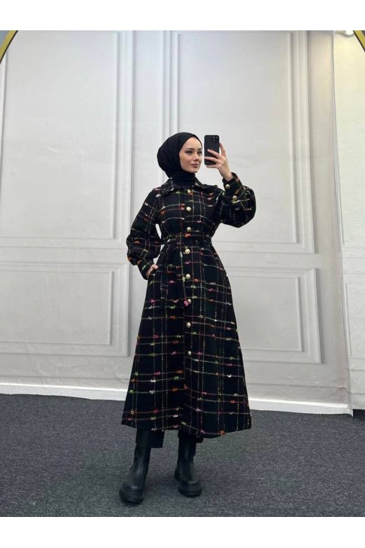 4449 - Renk Detaylı Tesettür Kaban Pembe