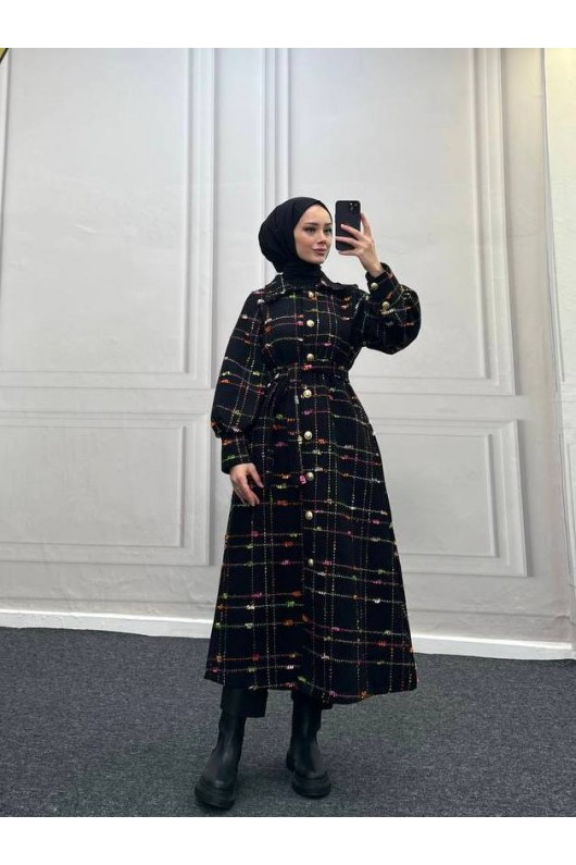 4449 - Renk Detaylı Tesettür Kaban Pembe