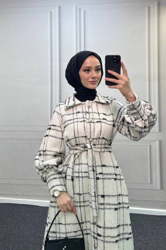 4449 - Renk Detaylı Tesettür Kaban Beyaz 4449 - Renk Detaylı Tesettür Kaban Beyaz