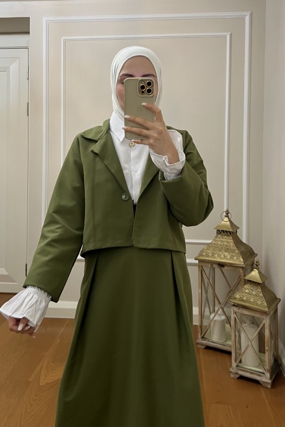 4408 - Gömlek Ceket Tesettür Takım Haki̇-I2
