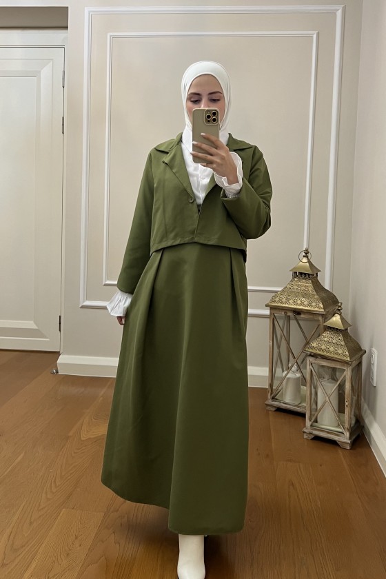 4408 - Gömlek Ceket Tesettür Takım Haki̇-I2