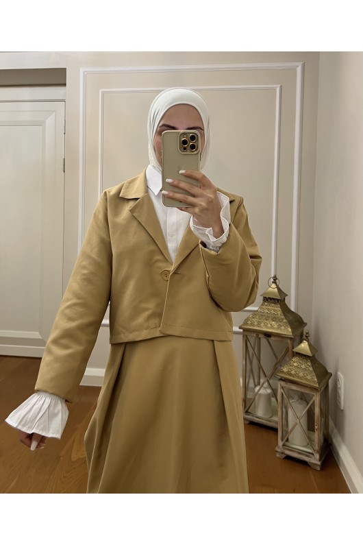 4408 - Gömlek Ceket Tesettür Takım Camel-I2