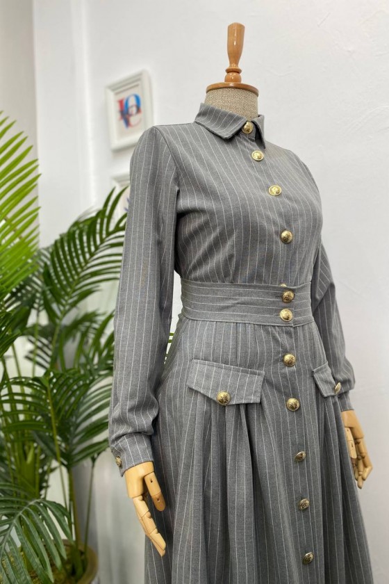 4432 - Etek Ceket Tesettür İkili Takım Gri̇-H1