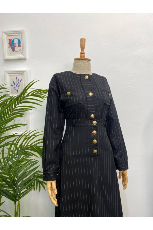 4452 - Etek Ceket Tesettür İkili Takım Si̇yah-H2