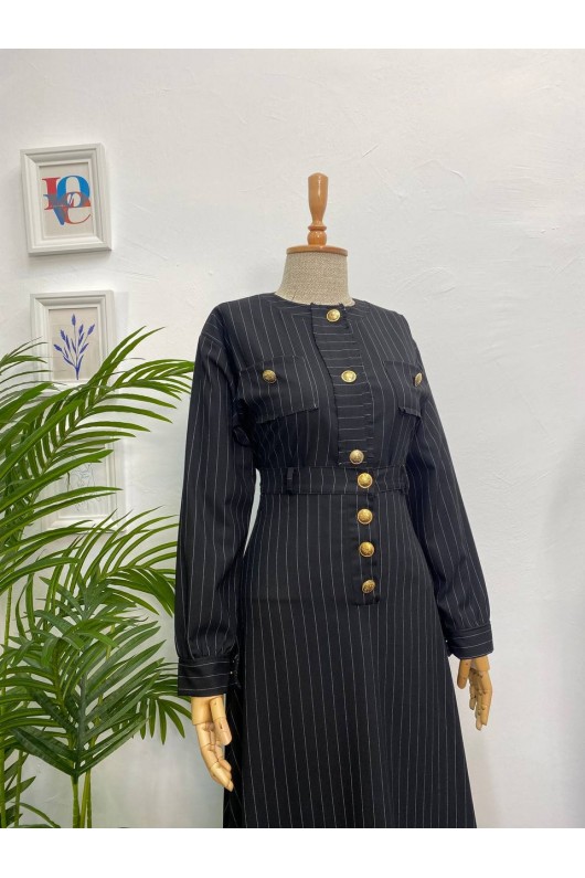 4452 - Etek Ceket Tesettür İkili Takım Si̇yah-H2