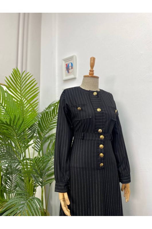 4452 - Etek Ceket Tesettür İkili Takım Si̇yah-H2