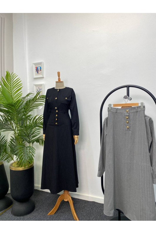 4452 - Etek Ceket Tesettür İkili Takım Gri̇-H2