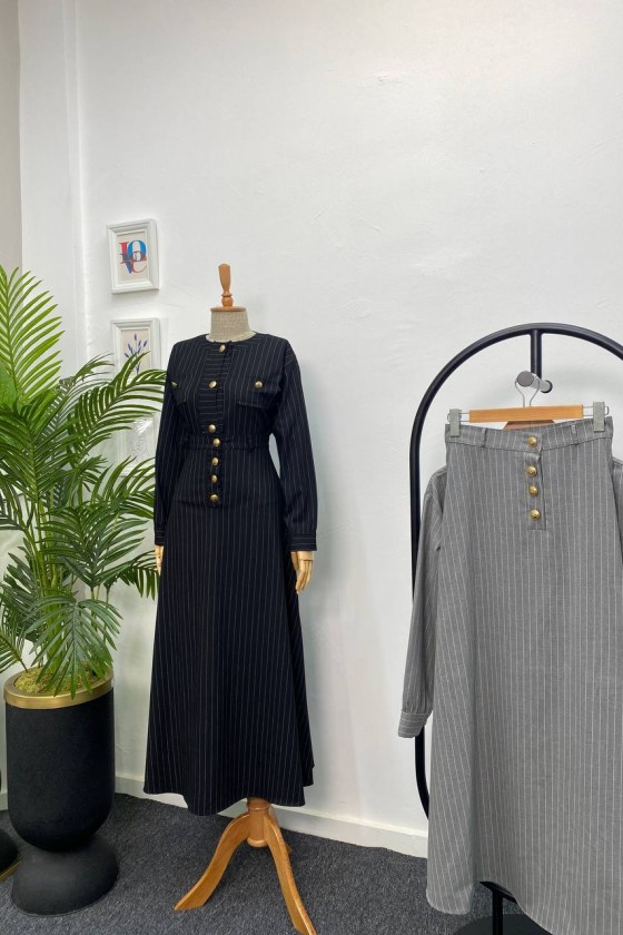 4452 - Etek Ceket Tesettür İkili Takım Gri̇-H2