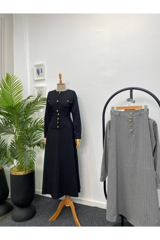 4452 - Etek Ceket Tesettür İkili Takım Gri̇-H2