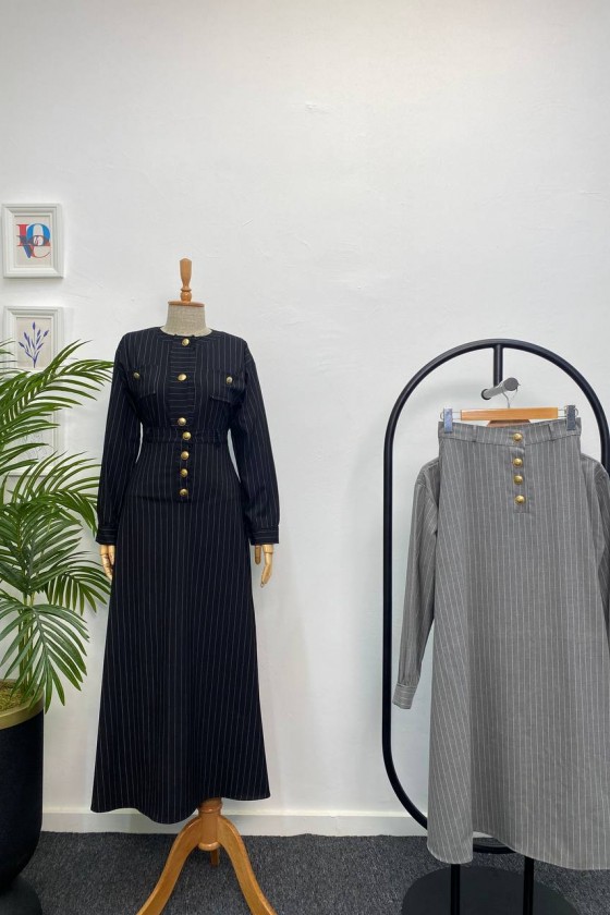 4452 - Etek Ceket Tesettür İkili Takım Gri̇-H2