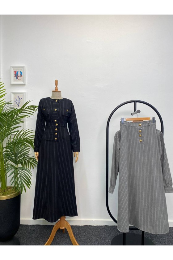 4452 - Etek Ceket Tesettür İkili Takım Gri̇-H2