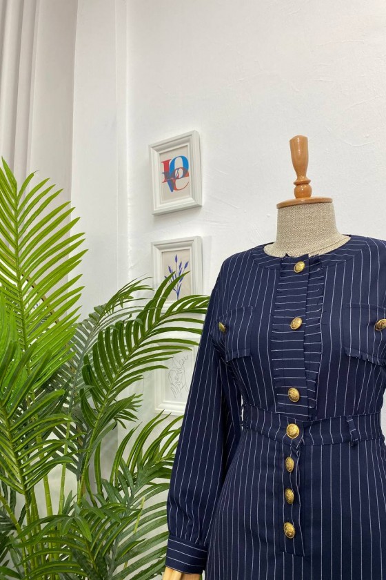 4452 - Etek Ceket Tesettür İkili Takım Laci̇vert-H2