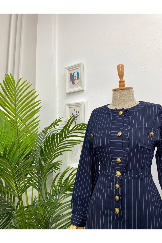 4452 - Etek Ceket Tesettür İkili Takım Laci̇vert-H2